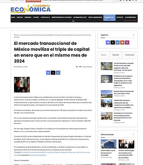 El mercado transaccional de Mxico moviliza el triple de capital en enero que en el mismo mes de 2024